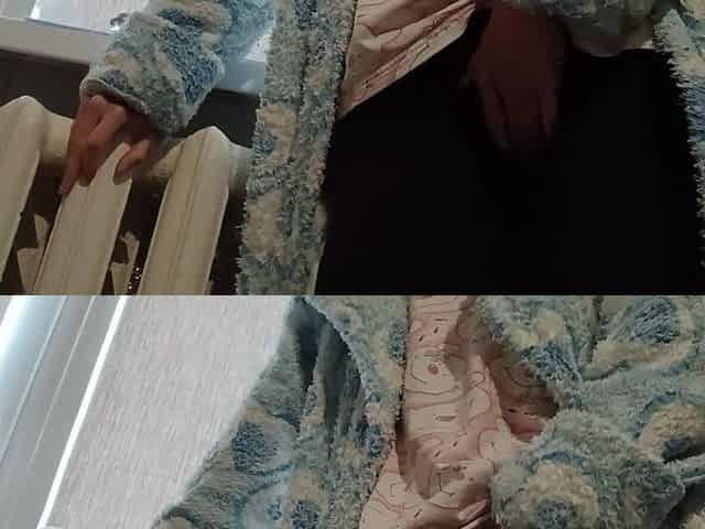 A Slender Brunette in a Robe Masturbates at Home After University
