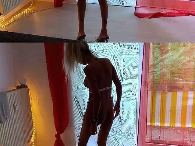 Blonde girl sexy dance and blowjob