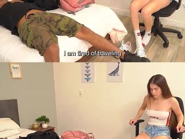 Tiny latin babe screwed by biggest jock in swap for keeping the room - Karolingomezx Ft David Bander