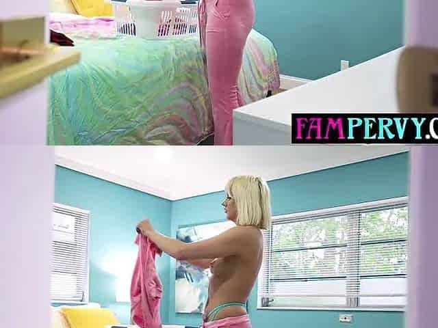 Despairing tiny teen makes excited pervert stepbro pound her twat instead