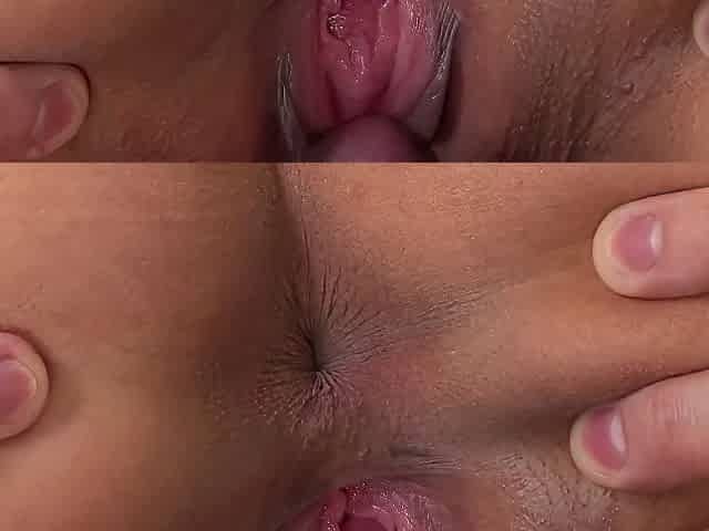 Her Cute Shaved Pussy Looks Wet And Ready To Get Creamed In This Thresome