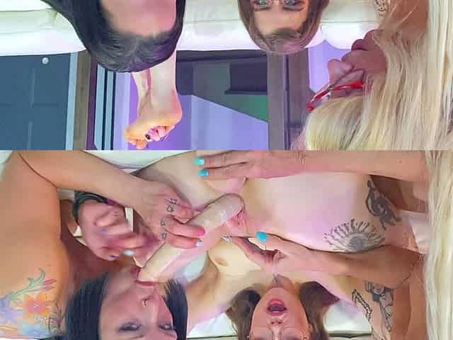 Blonde and brunette lesbians toying cunt