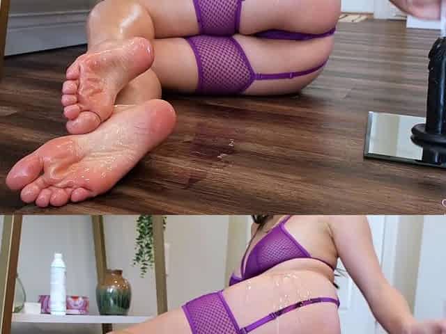Flexible pale brunette with foot fetish does hot footjob