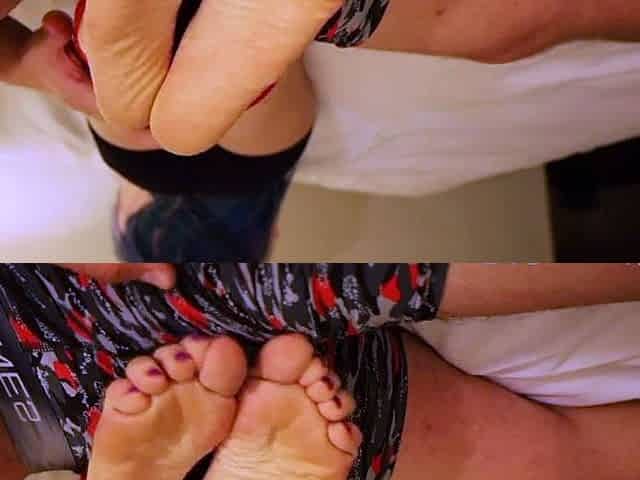 Hot brunette foot fetish play