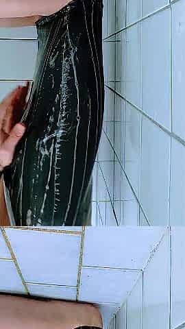 Erika Oak Cums in Latex Petticoat
