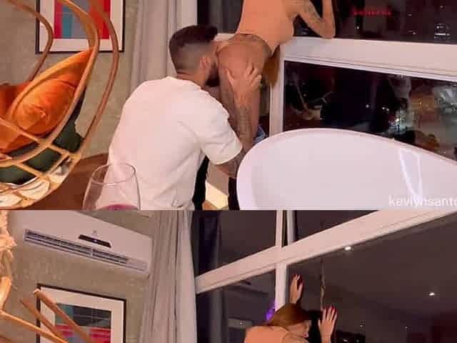 Redhead couple in hotel room, lean sweetheart with thick mounds and Brazilian ass, torrid woman deepthroat salami and munch puss