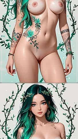 Lustrender: Mixed Heritage Nude Babe Thorn Vine Celestial Tattoos - Ai Video