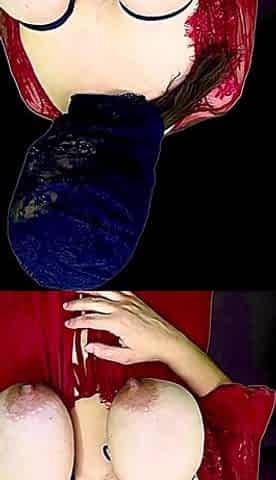 Huge Dildo Sucking and Tit Hanging