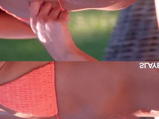 Skinny Hot Bikini Lesbians Finger Each Other Until Orgasm on Sunny Bed