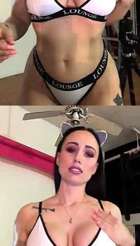 Busty babe playing with her big boobs
