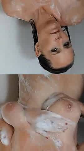 Rubbing my big milkers in shower
