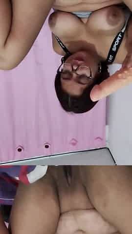 Girl with Colored Hair Masturbates Her Big Tits with an Oene Like Yours