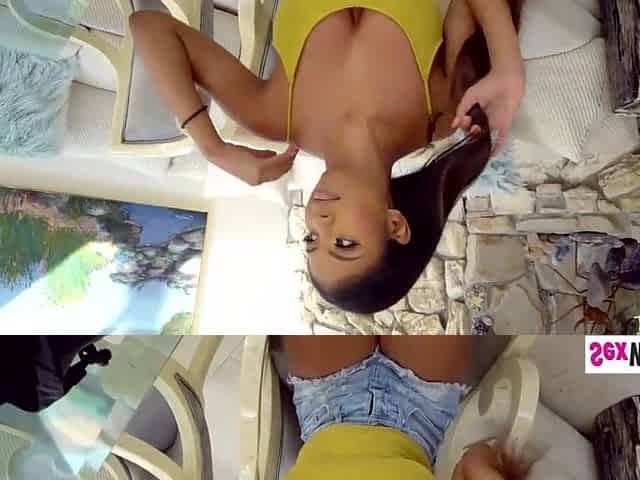 Breasty black teen gives a large titjob to her stepbrother