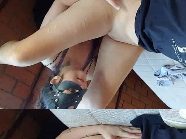 Made me eat my snatch on the balcony on my knees, licks lesbo cunt