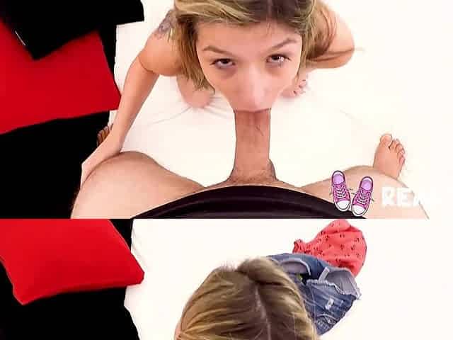 Petite teen with big natural tits Sarah Bella gets fucked in a hotel room