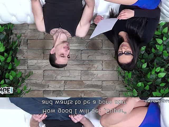 Slender hunk tryout ends with cum on Wendy Moon's twat