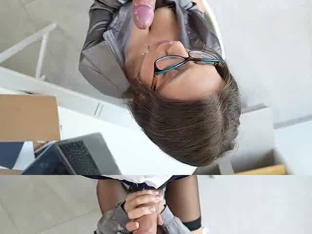 Hawt secretary in nylons rides her boss's giant shlong in the office