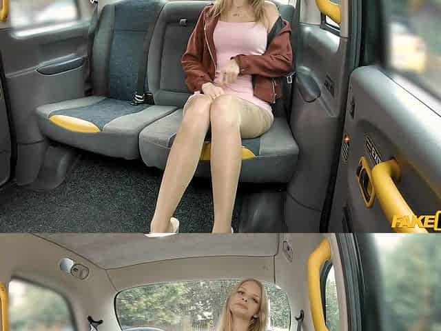 Skinny teen in fake taxi