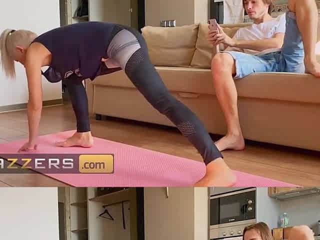 Lascivious Sweetheart Eva Elfie Is Doing Some Yoga In A Loose Blouse