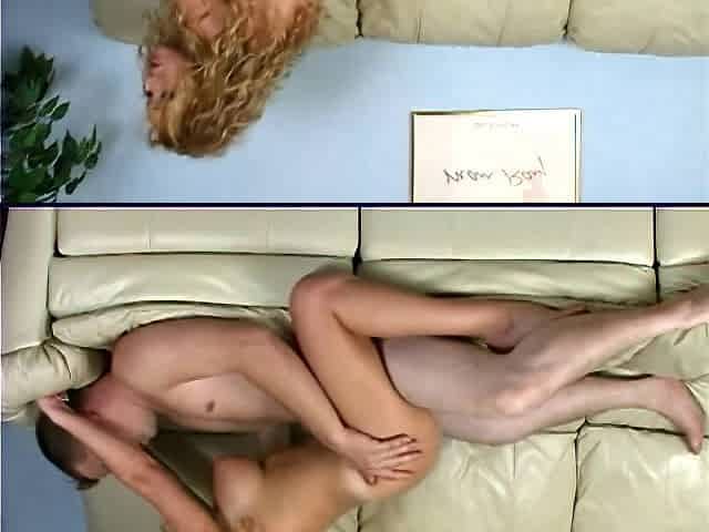 Curly blonde girl whips a guy and then rides his dick