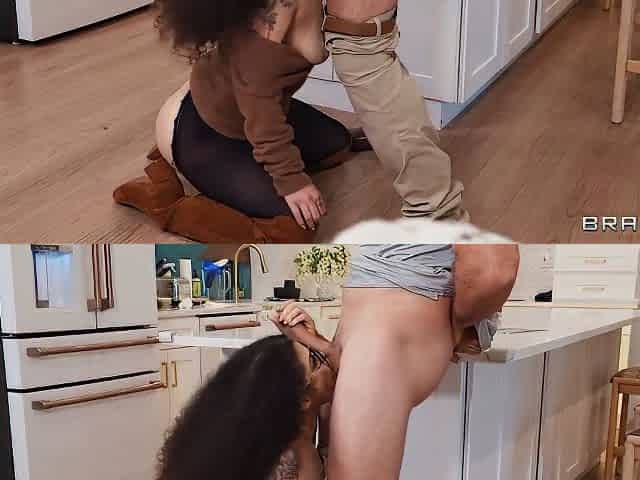 Curly-haired Bombshell Gets Boned In The Kitchen - Remy Woods And J Mac