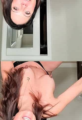 Busty curly brunette with big boobs fucks on couch