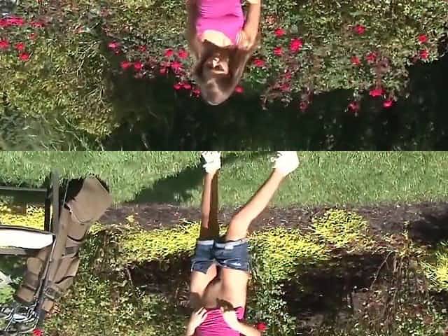 Teen Harlot Flashes Her Young Bald Cunt In The Public Gargen With 18 Years Old And Riley Reid