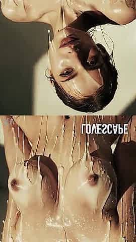 Hawt brunette hair enjoying a goo shower (AI generated)