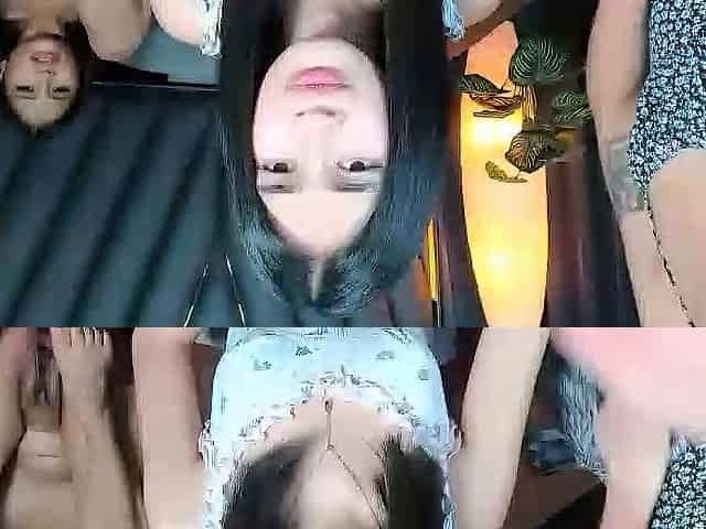 Asian teen filmed as she threesomes