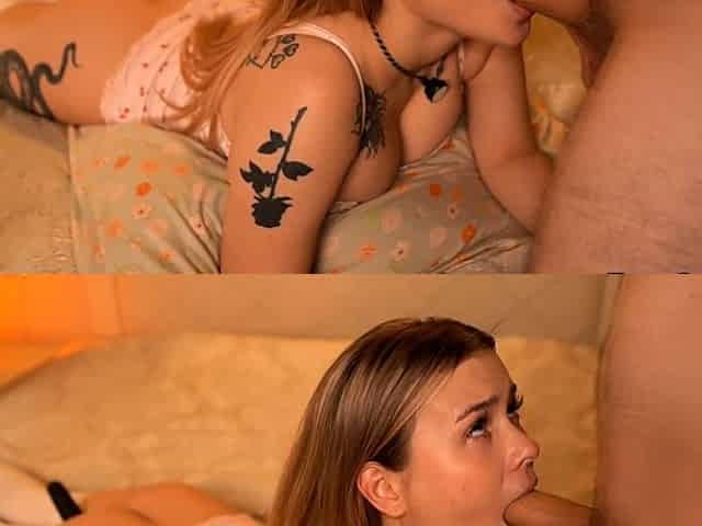 Blonde Babe Worships Cock and Toy at the Same Time