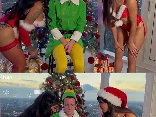 CHRISTMAS DREAM 2 HOT LARGE-BREASTED CHICKS LET A YOUTHFUL ELF MILK