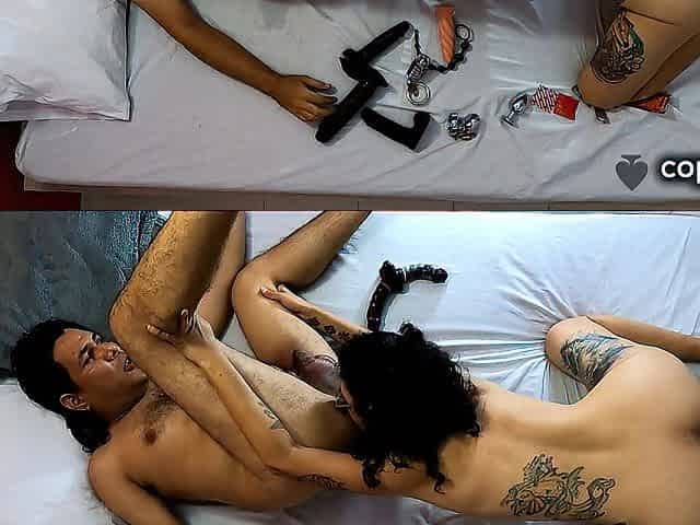 A esta pareja le gusta el sexo anal, la mujer se folla al marido en el culo, chupando culo, vol2