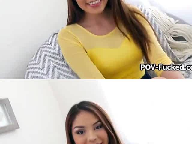 POV riding recent Oriental twat after interview