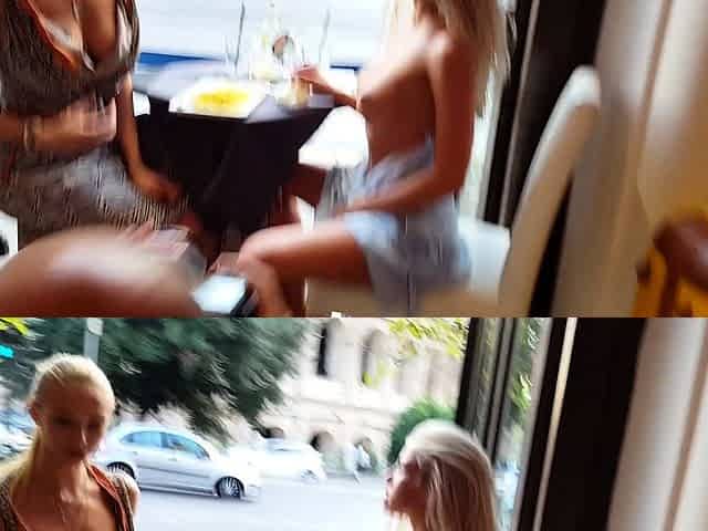 Busty blonde babe outdoor flash for cash