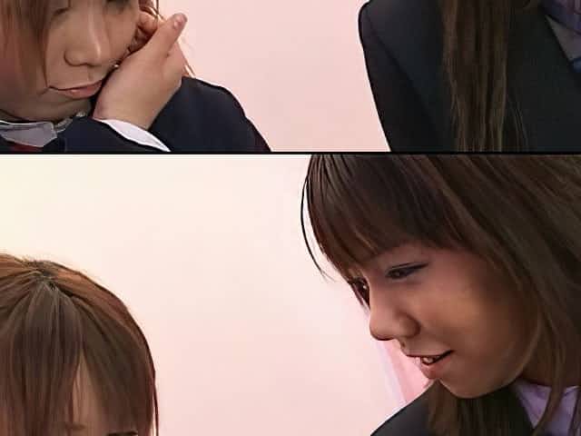 Japanese hot teens with pigtails snogging in college uniform