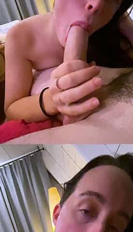 Big tit brunette sucks a big cock blowjob POV