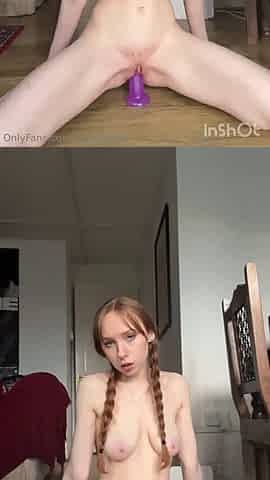 Redhead LivLouise Rides Her Purple Dildo