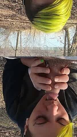 Outdoor blowjob at the lakes with cum in mouth and swallowing