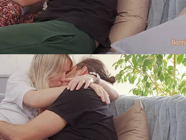 Fondles, kisses, delicate sex, intensive climax with cum inside