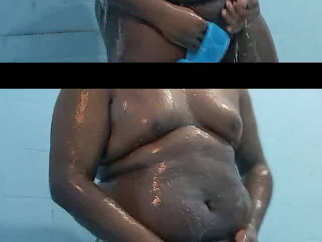 Ebony Sissy Shower Her Overweight Body.