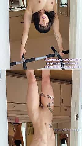 Nude buttplug workout for a cute Oriental muscle angel with six-pack abs