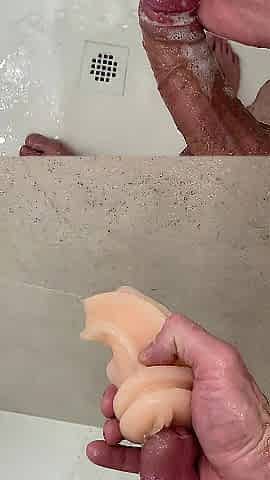 Enjoying my silicone twat doll - hand job in the shower