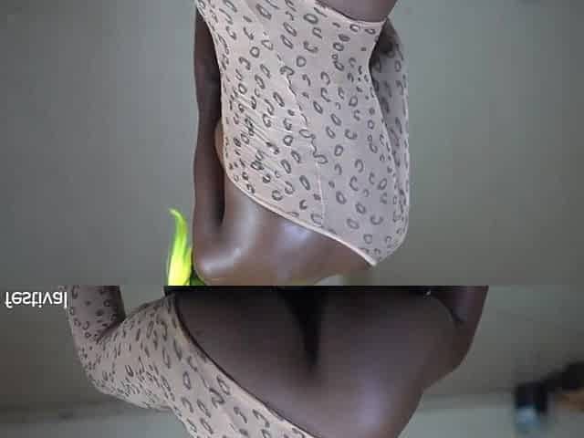 Stuning slim darksome skin Afro hotty with consummate boobs in solo