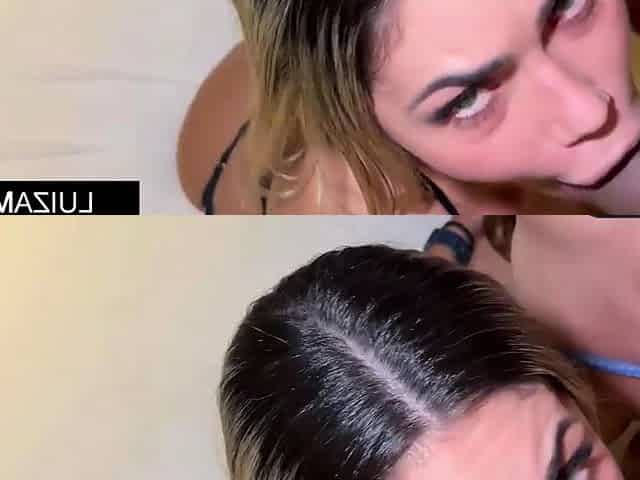 Big cock, ginormous tits, Brazilian hotties threeway -