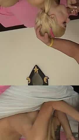 Emma Mae gets her hand full of big cock and sucks