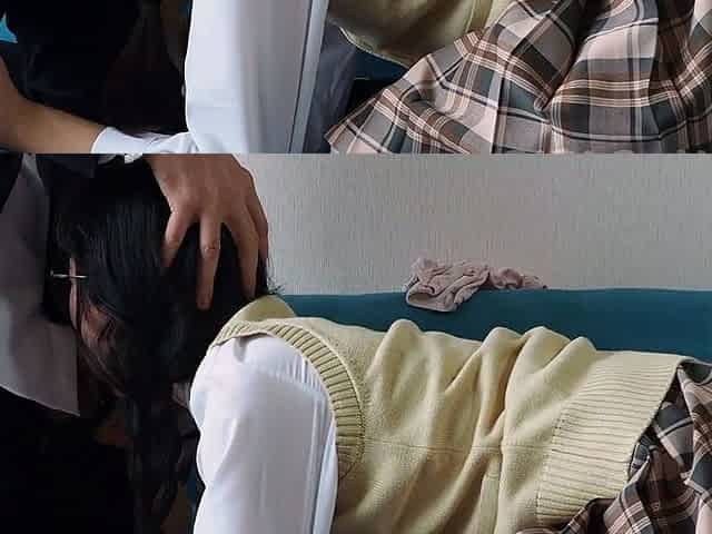 Asian schoolgirl sucks a big white dick - sloppy deep BJ in