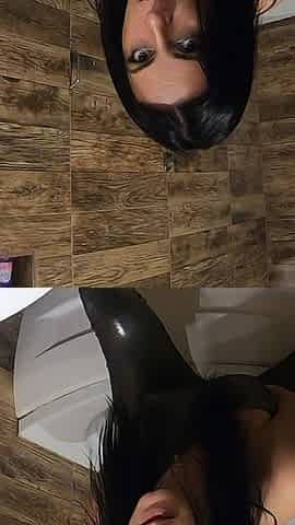 Ripped Shiny Nylon Jumpsuit in the Bathroom. Cum Cleanup, Dirty Dancing and Pee Play