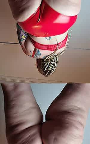Large Butt mother I'd like to fuck Teases in Red PVC Brassiere and Pants