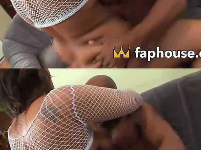 Black dude romps ebony thick with meaty ass in fishnet