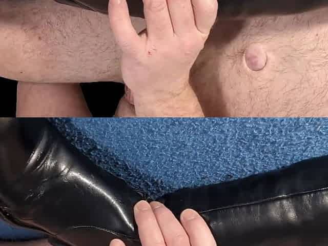 Large spunk flow on Girlfriend's Ebony Leather Boots